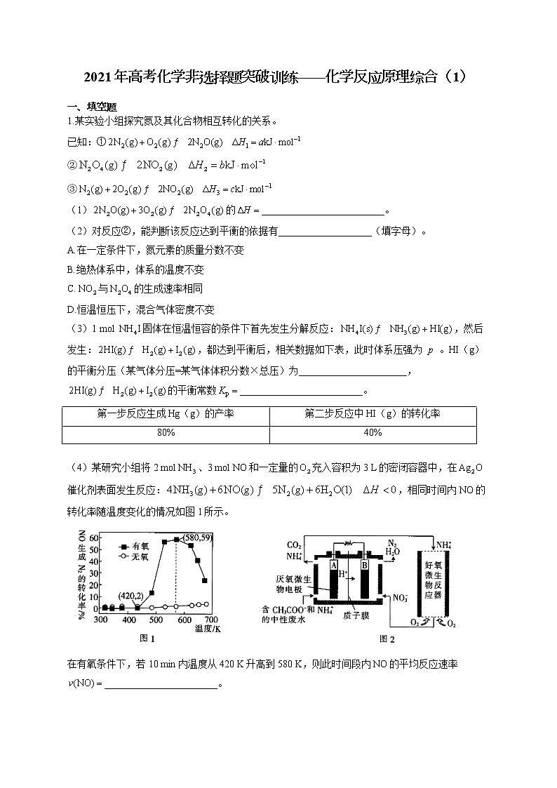 2021年高考化学非选择题突破训练——化学反应原理综合（1）（有答案）第1页