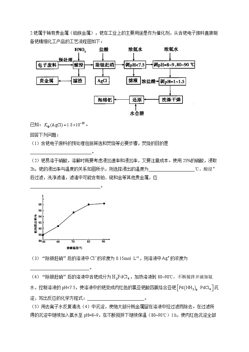 2021年高考化学非选择题突破训练——工艺流程分析（2）（有答案）第2页