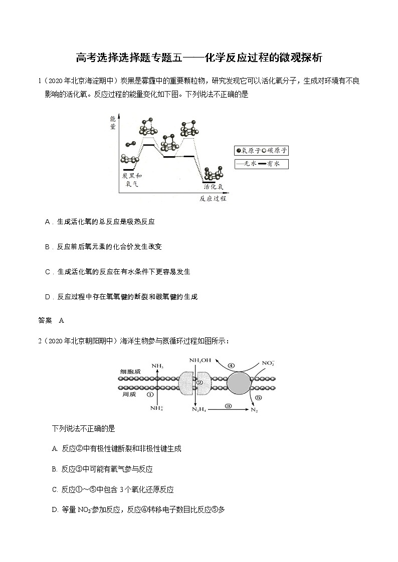 2021高考化学热点选择题通关训练  专题五 化学反应过程的微观探析  专题训练（含解析）01