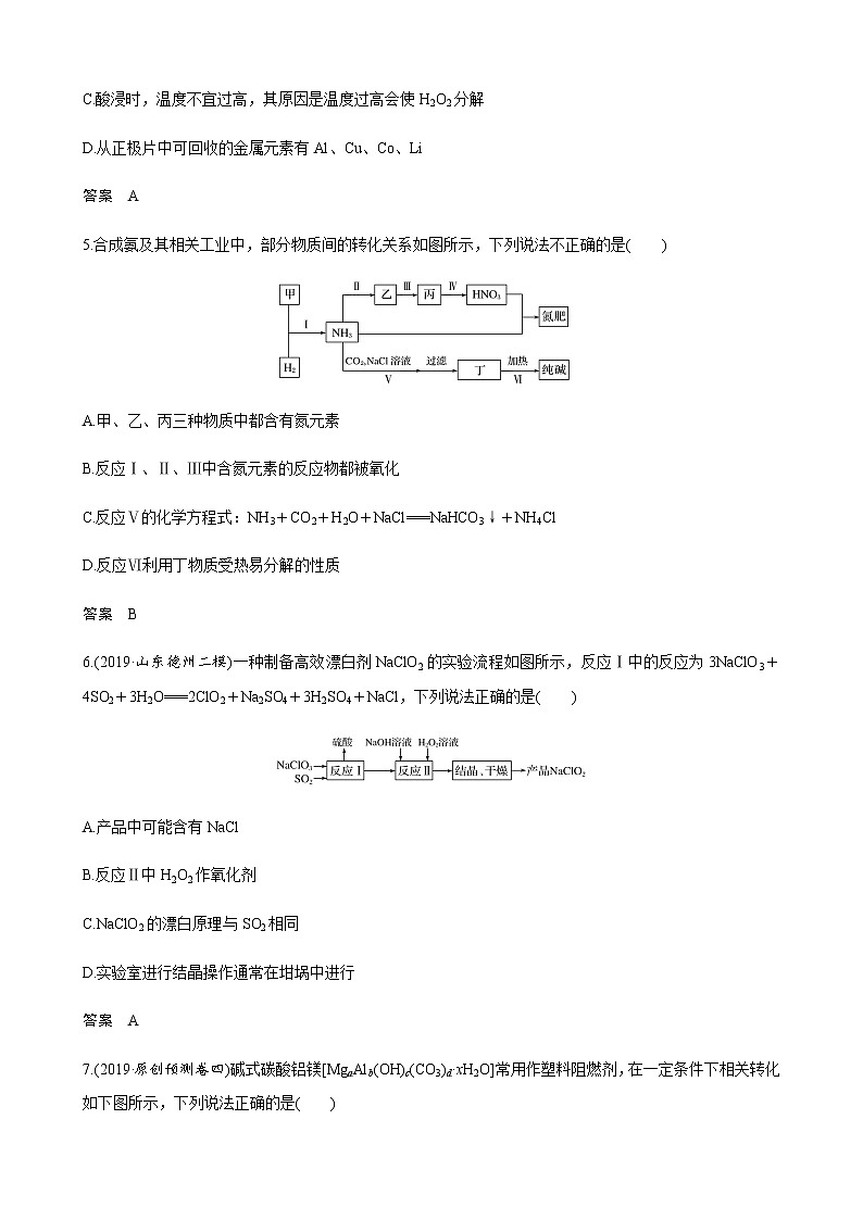 2021高考化学热点选择题通关训练  专题十五 流程综合题的微型化  专题训练03