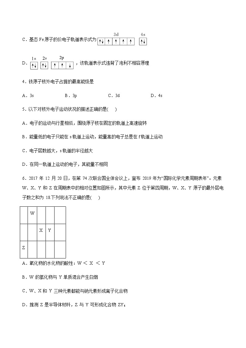 2020-2021学年高二化学苏教版（2019）选择性必修2专题2原子结构与元素性质章节练习02