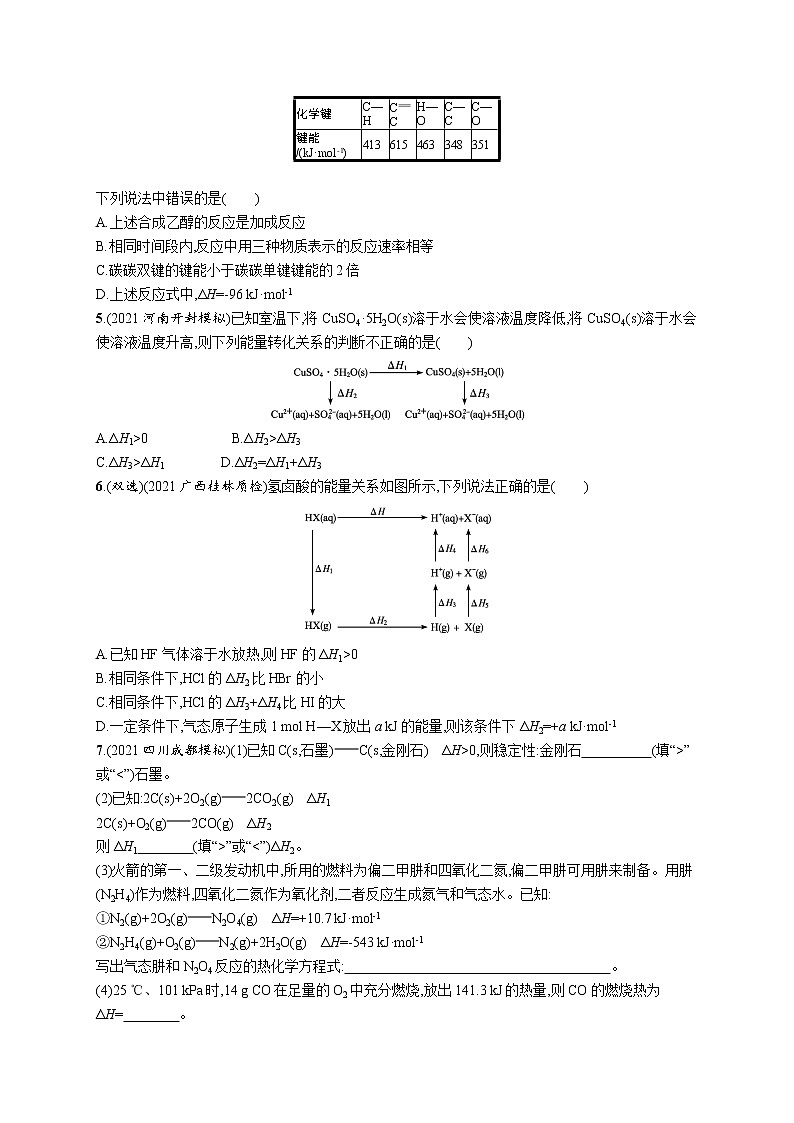 2022届高考化学一轮复习同步练习：化学能与热能02