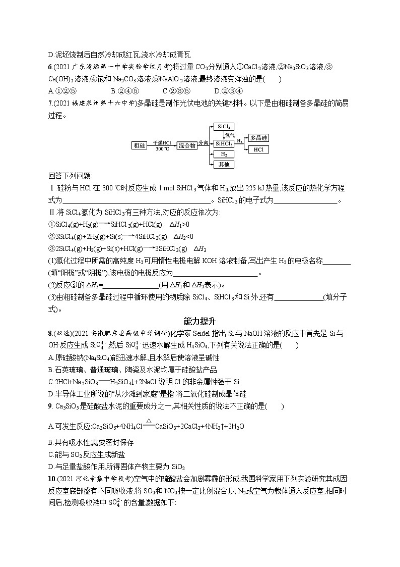 2022届高考化学一轮复习同步练习：碳、硅　无机非金属材料　环境保护与绿色化学第2页