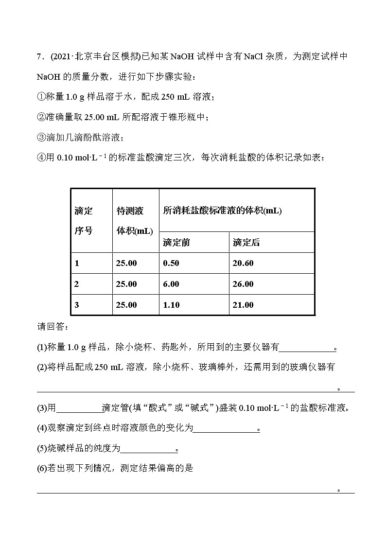 2022届高考化学一轮复习同步练习：水的电离和溶液的酸碱性03