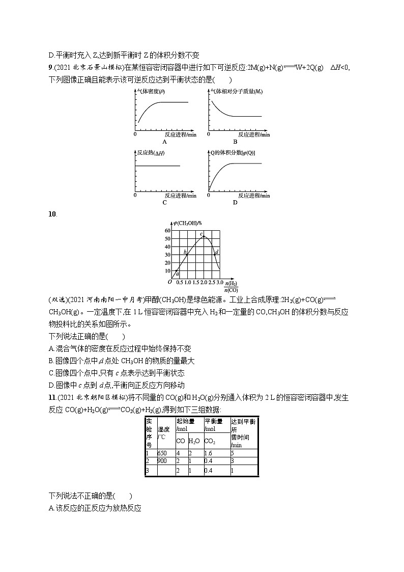 2022届高考化学一轮复习同步练习：化学平衡常数　化学反应的方向第3页