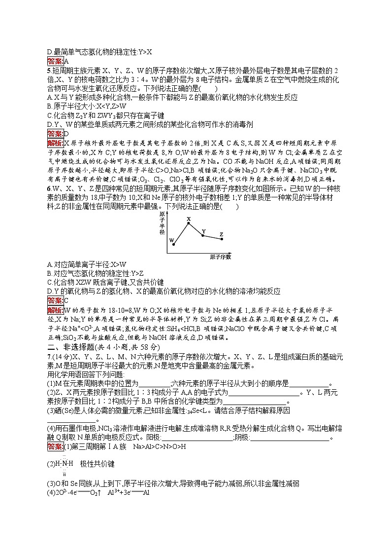 专题能力训练11　物质结构　元素周期律(必修) （含答案解析）02