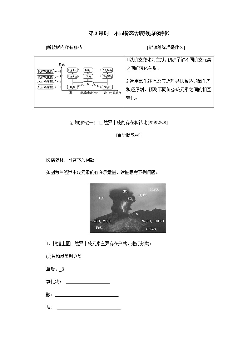 第五章 化工生产中的重要非金属元素  第一节硫及其化合物 第3课时不同价态刘物质的转化 - 学生版 教案01