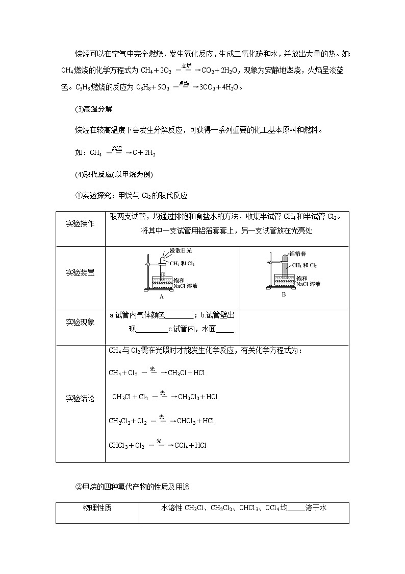 第七章 有机化合物 第一节认识有机化合物 第2课时烷烃的性质 - 学生版 教案02