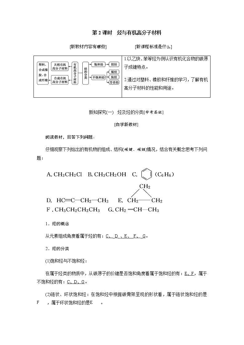 第七章 有机化合物 第二节乙烯与有机高分子材料 第2课时烃与有机高分子材料 教案01