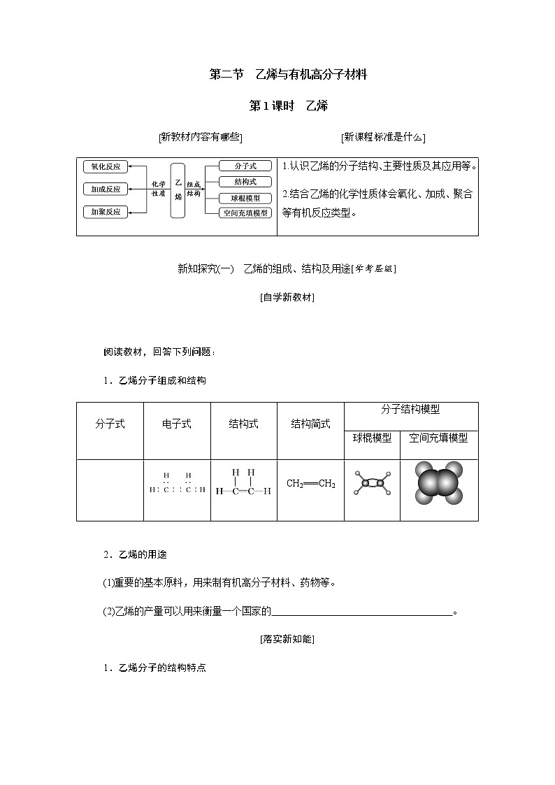 第七章 有机化合物 第二节乙烯与有机高分子材料 第1课时乙烯 -学生版 教案01