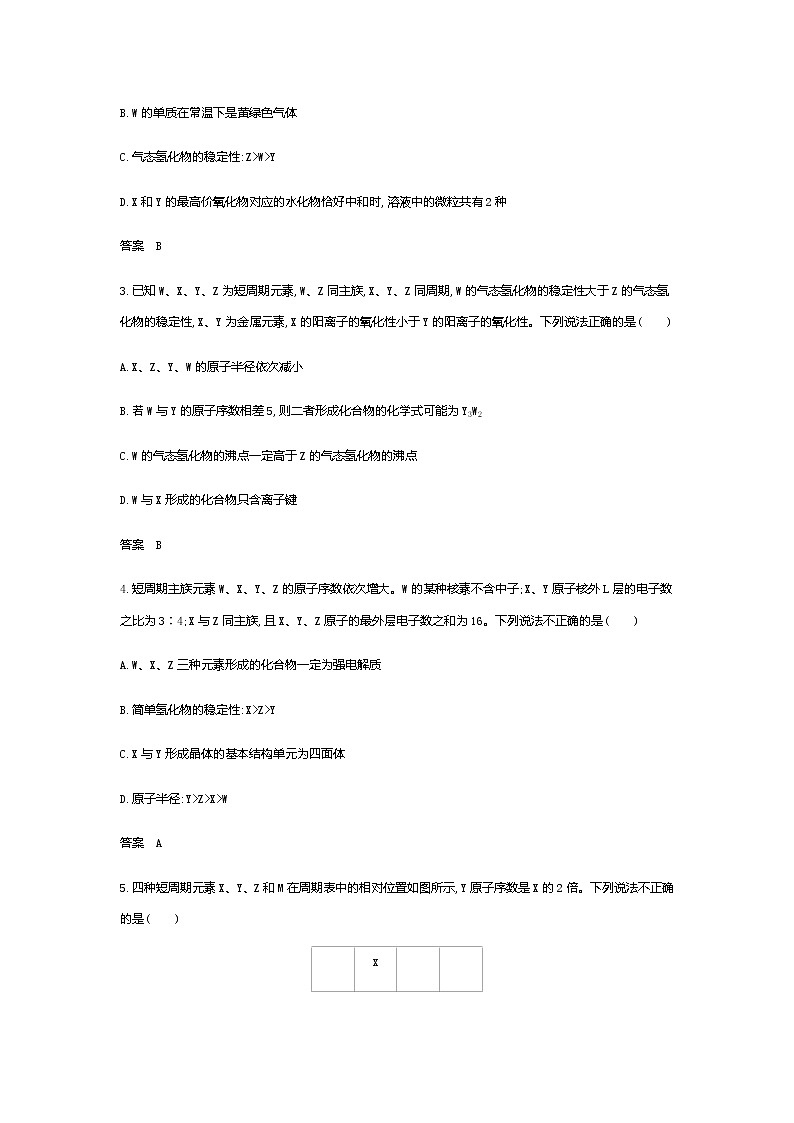 2021届高三高考化学一轮复习  专题十　原子结构与化学键　元素周期律与元素周期表（综合练习）02