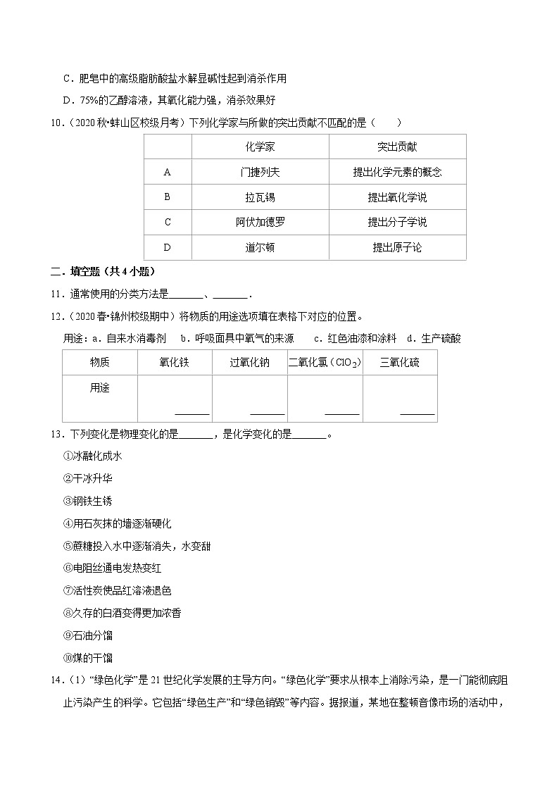 2021年新高考化学各地模拟题精细分类汇编  第1讲 化学科学特点 （一轮二轮通用）03