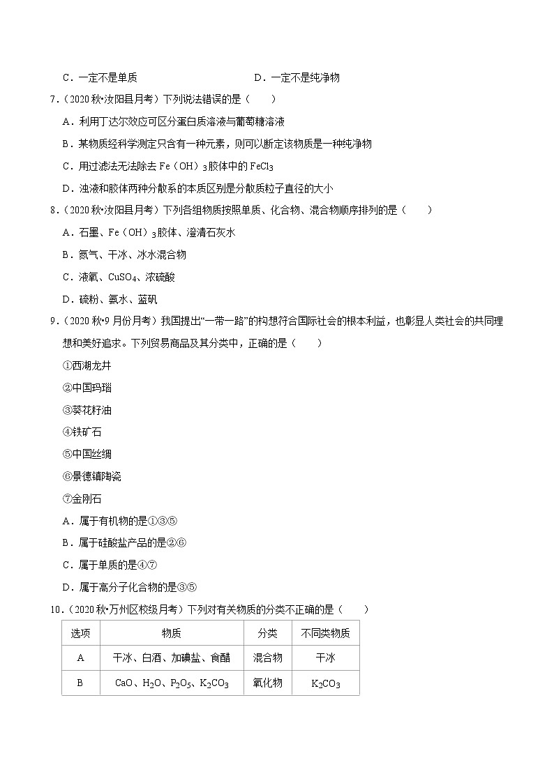 2021年新高考化学各地模拟题精细分类汇编   第3讲 物质的组成、性质和分类（一轮二轮通用）02