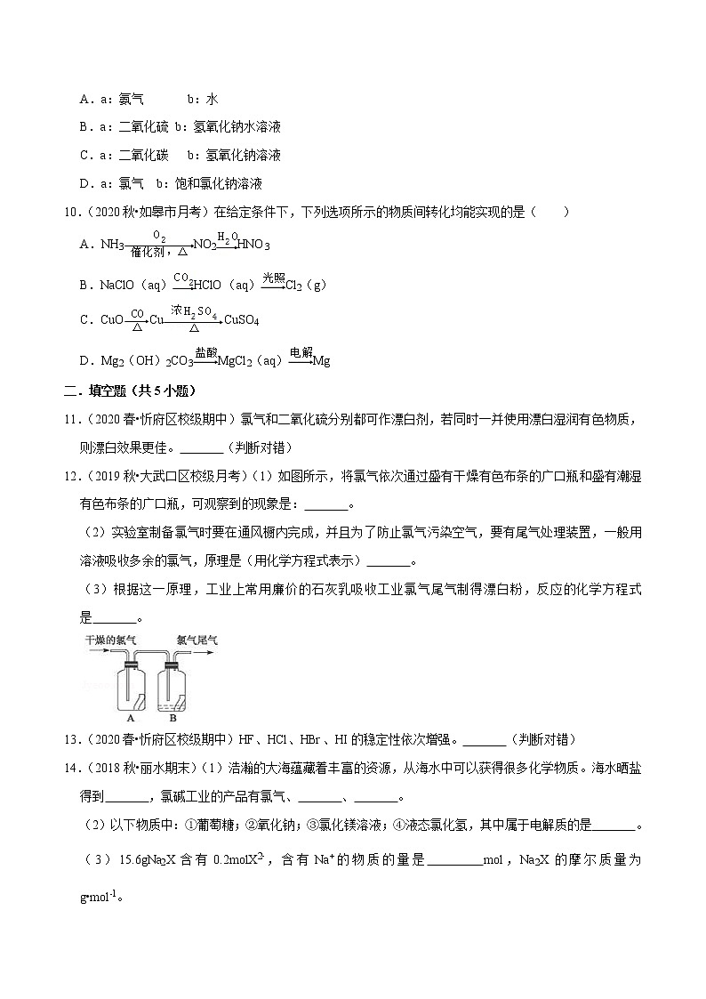 2021年新高考化学各地模拟题精细分类汇编   第14讲 卤族与氮族及其应用（一）（一轮二轮通用）03