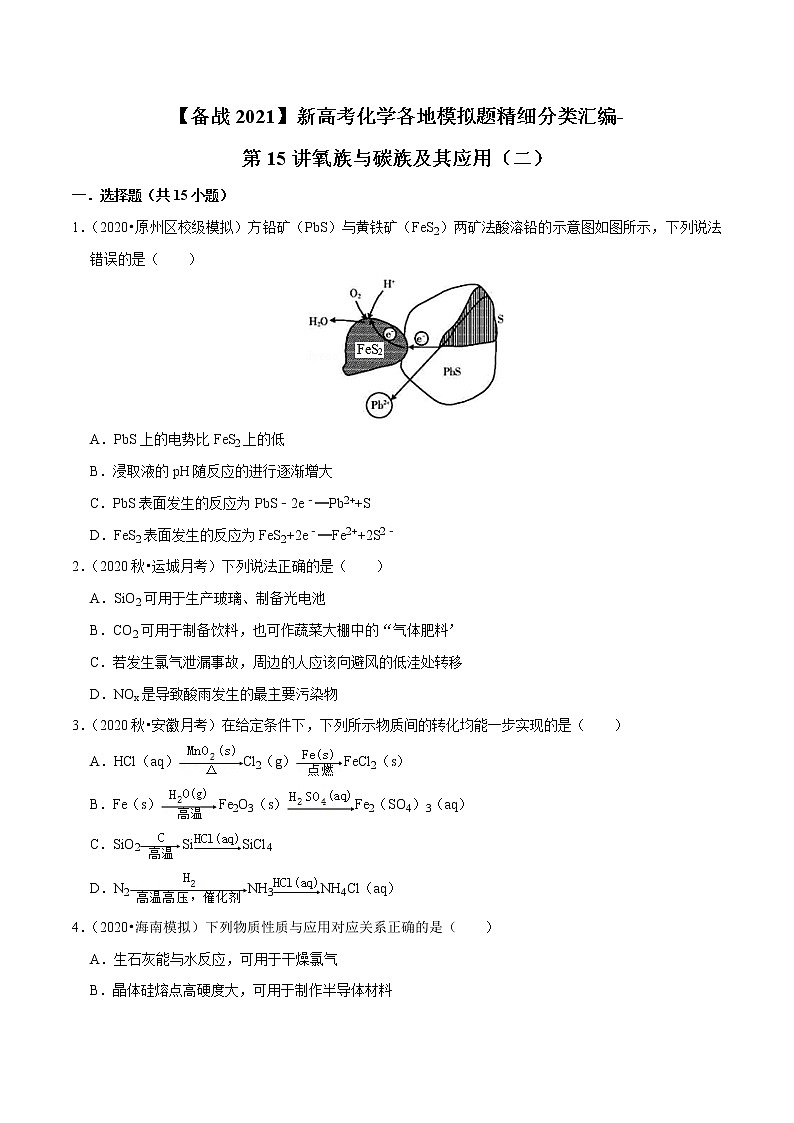 2021年新高考化学各地模拟题精细分类汇编   第15讲 氧族与碳族及其应用（二）（一轮二轮通用）01