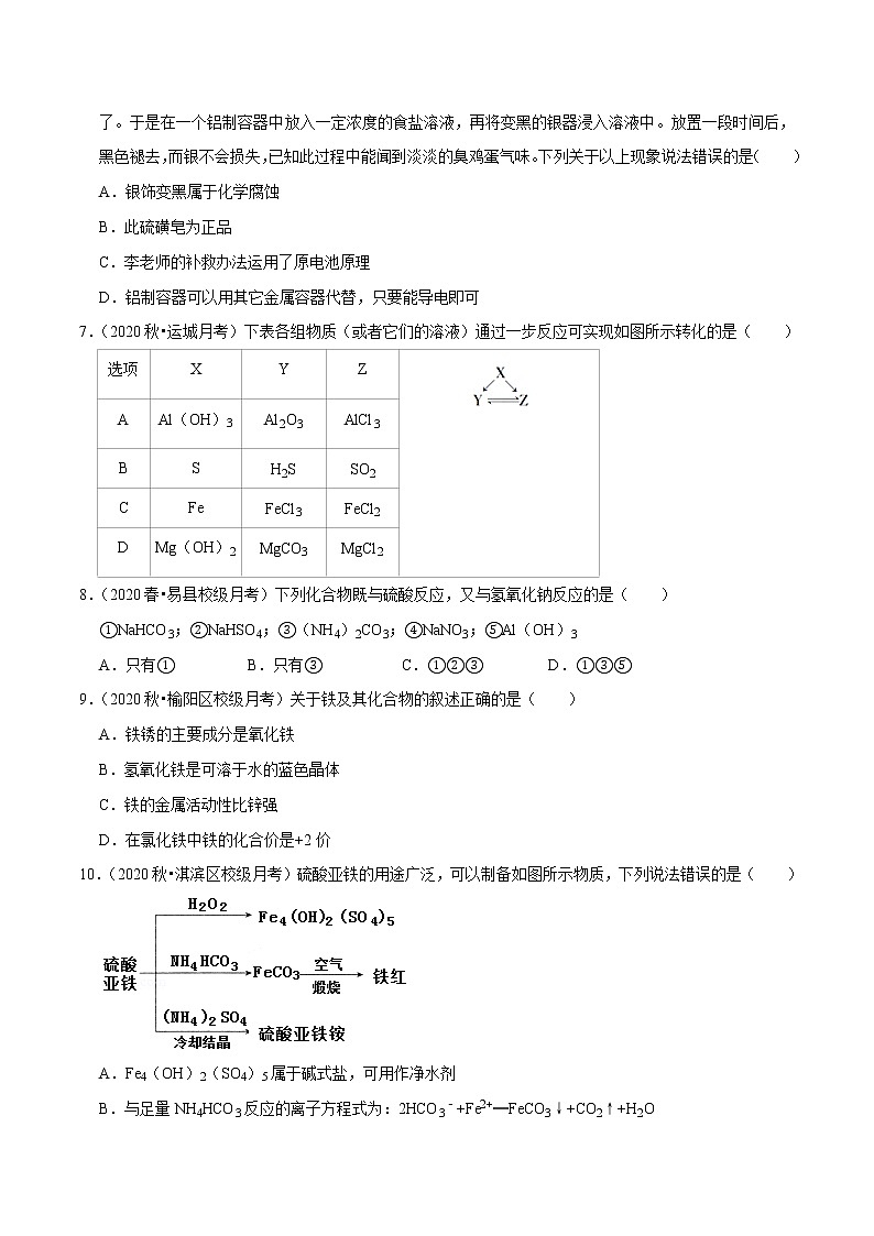 2021年新高考化学各地模拟题精细分类汇编   第16讲 金属及其化合物（二）（一轮二轮通用）02