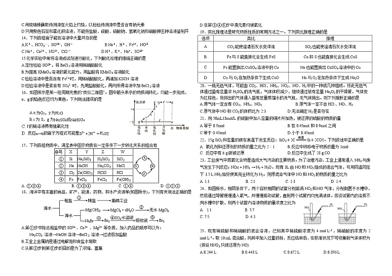 哈师大附中2020级高一下4月月考：化学+答案 试卷02