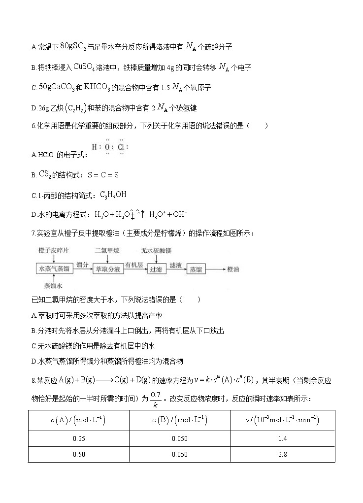 河北省鸿浩超级联考2021届高三下学期4月模拟 化学（含答案） 试卷02