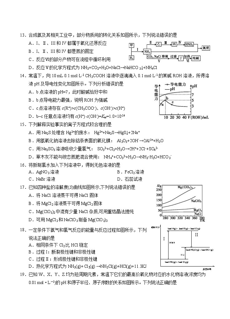 上海市黄浦区2021届高三下学期4月高中学业等级考调研测试（二模）化学试题（含答案）03