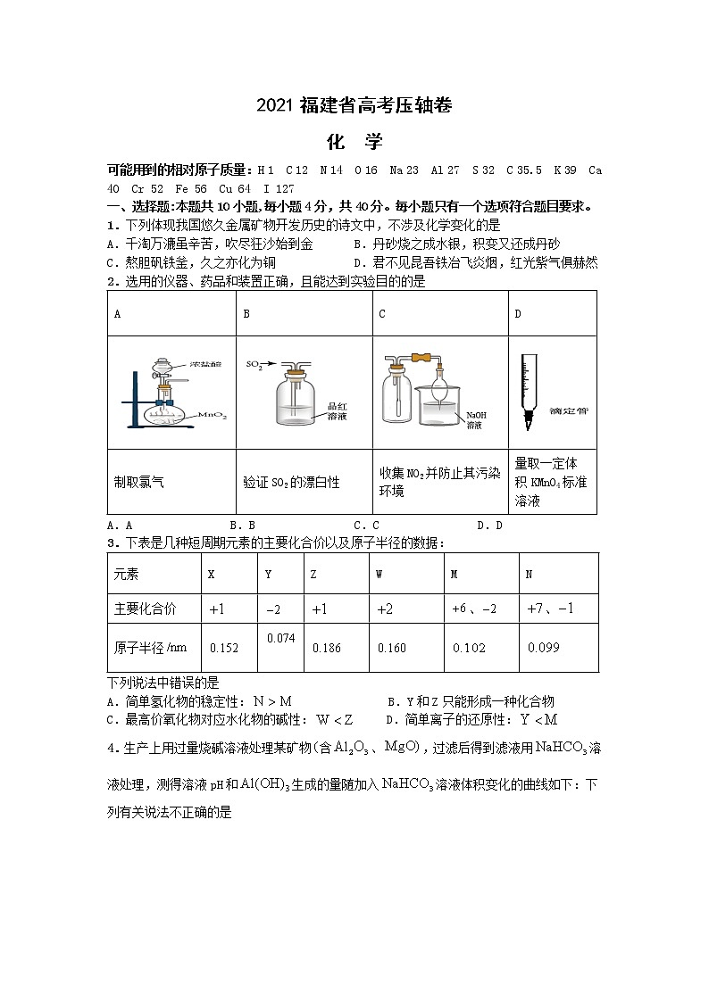 2021福建省高考压轴卷： 化学+答案解析01