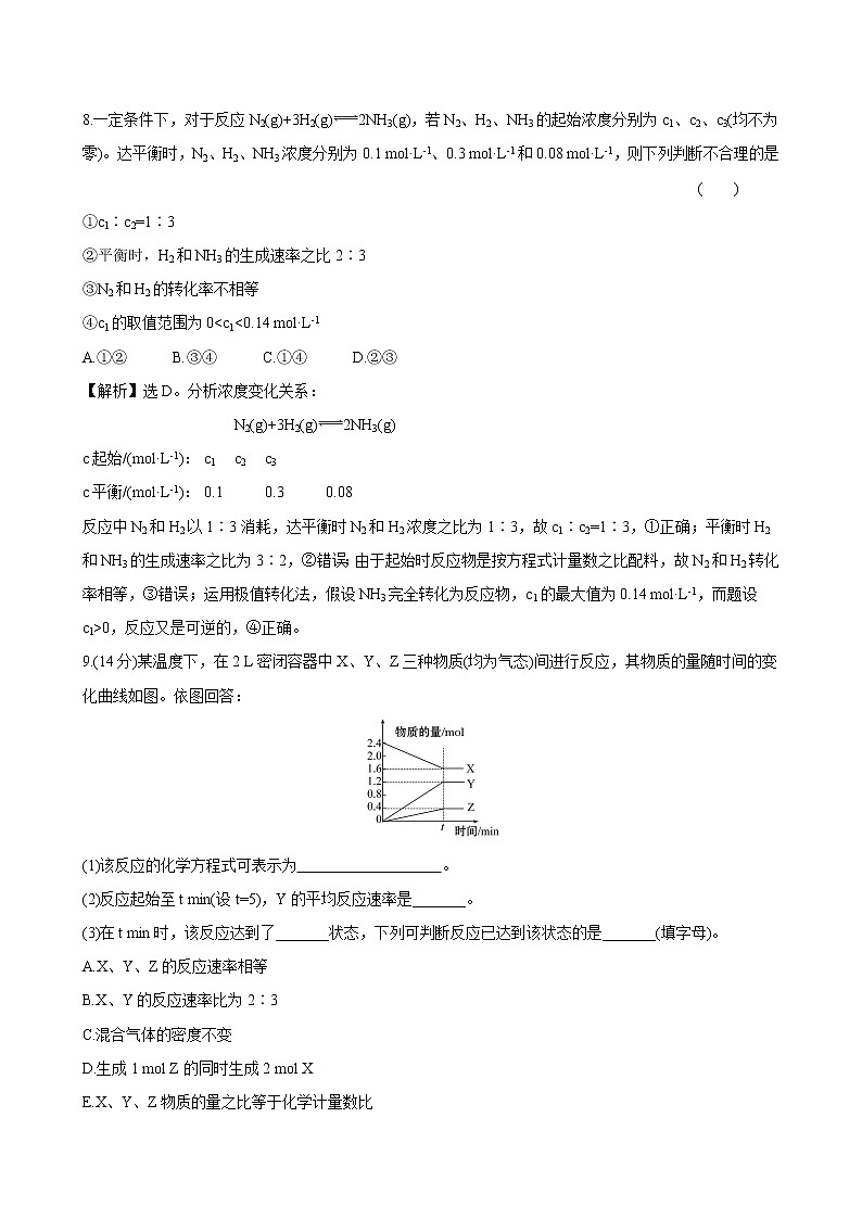 苏科版（2019）高中化学必修第二册专题6第1单元反应速率与反应限第3课时作业03