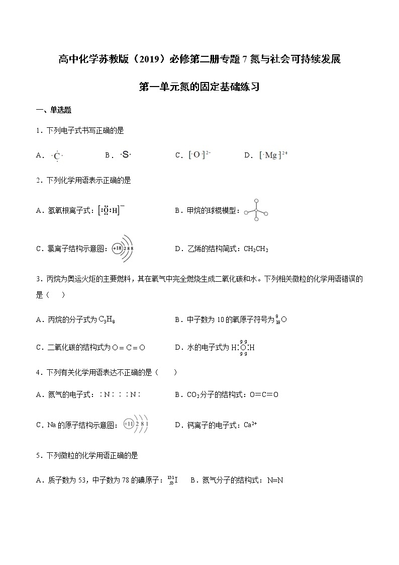 苏科版（2019）高中化学必修第二册专题7氮与社会可持续发展第一单元氮的固定基础练习01