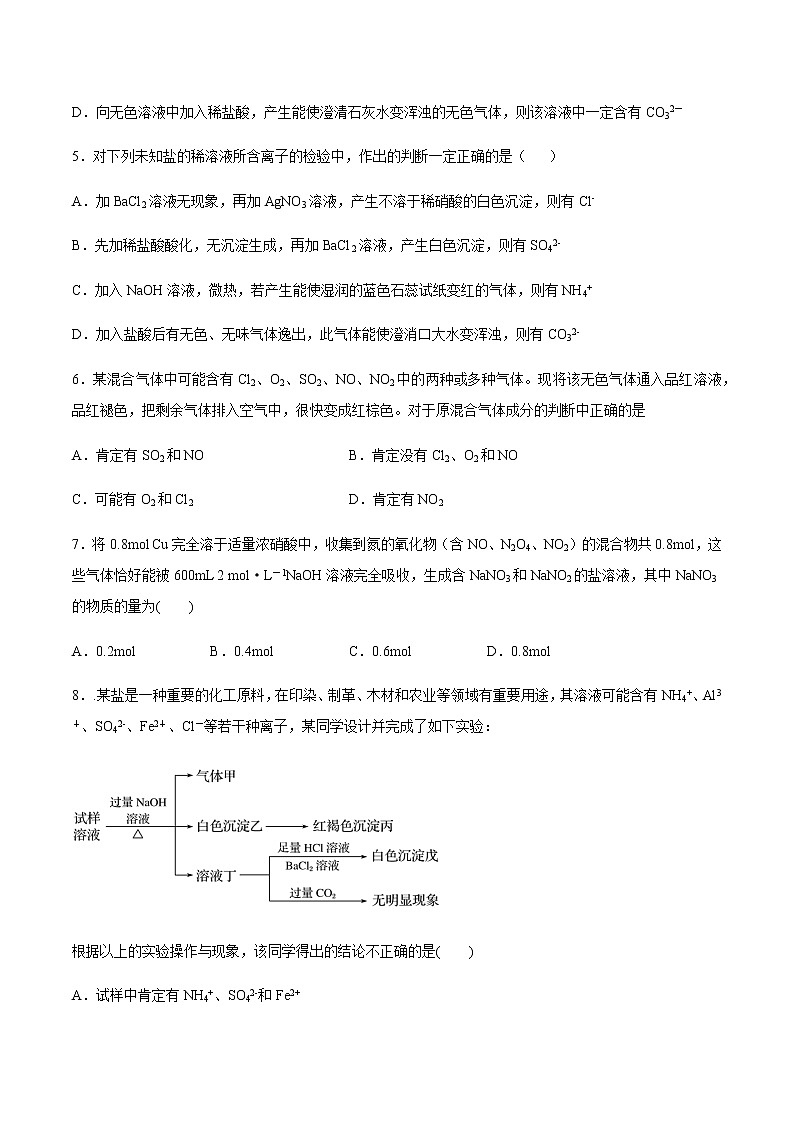 苏科版（2019）高中化学必修第二册专题7氨与社会可持续发展第三单元含氮化合物的合理使用同步练习02
