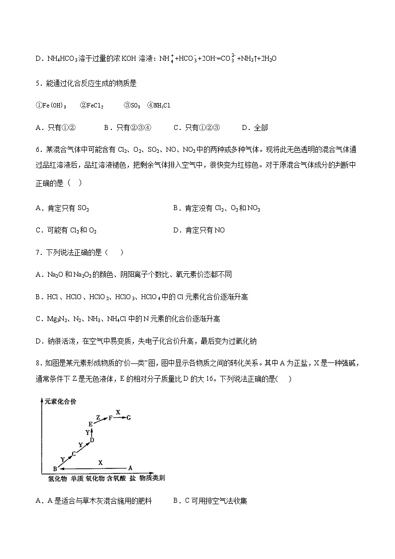 苏科版（2019）高中化学必修第二册专题7氮与社会可持续发展第三单元含氮化合物的合理使用跟踪训练02