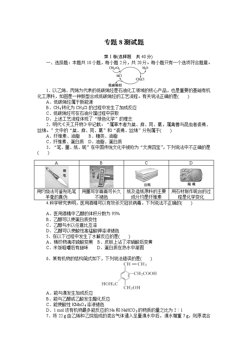 苏科版（2019）高中化学必修第二册专题8有机化合物的获得与应用测试题01