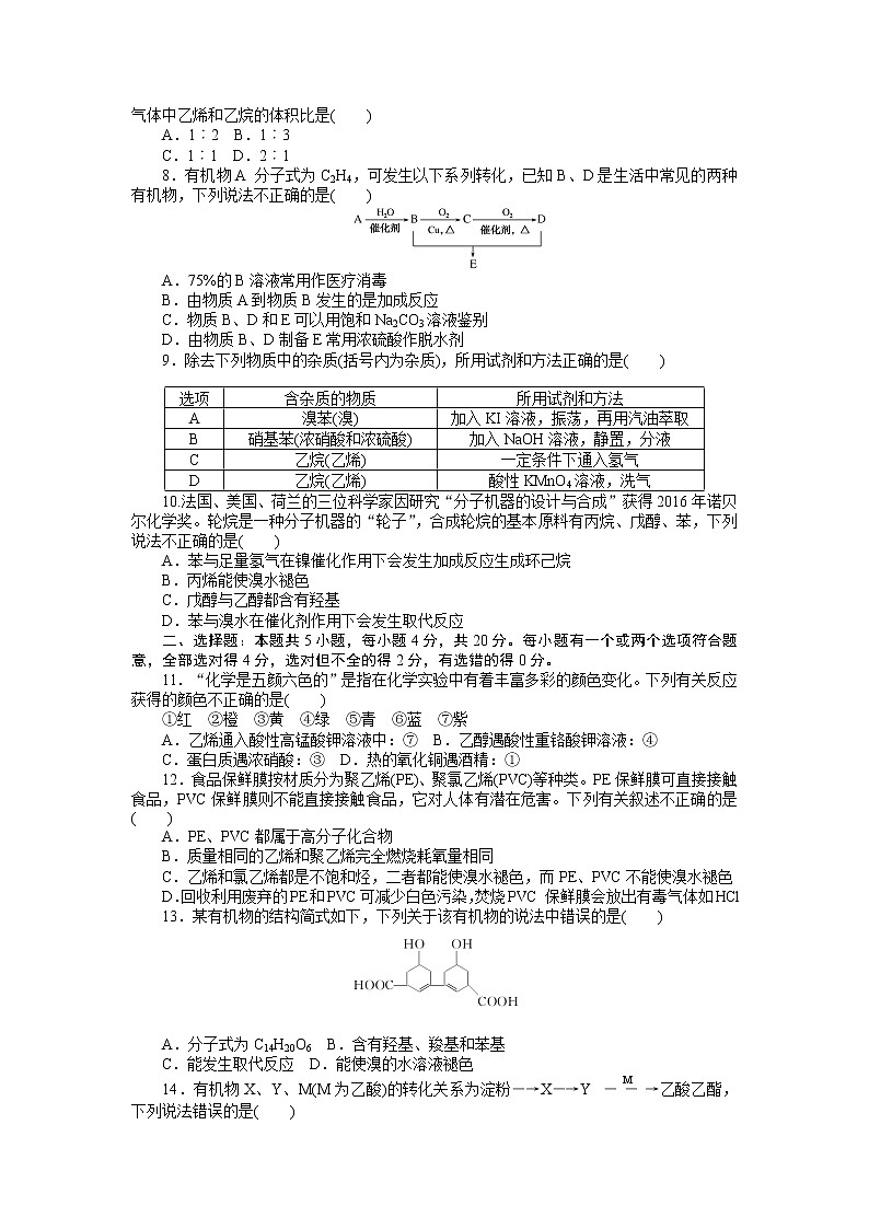 苏科版（2019）高中化学必修第二册专题8有机化合物的获得与应用测试题02