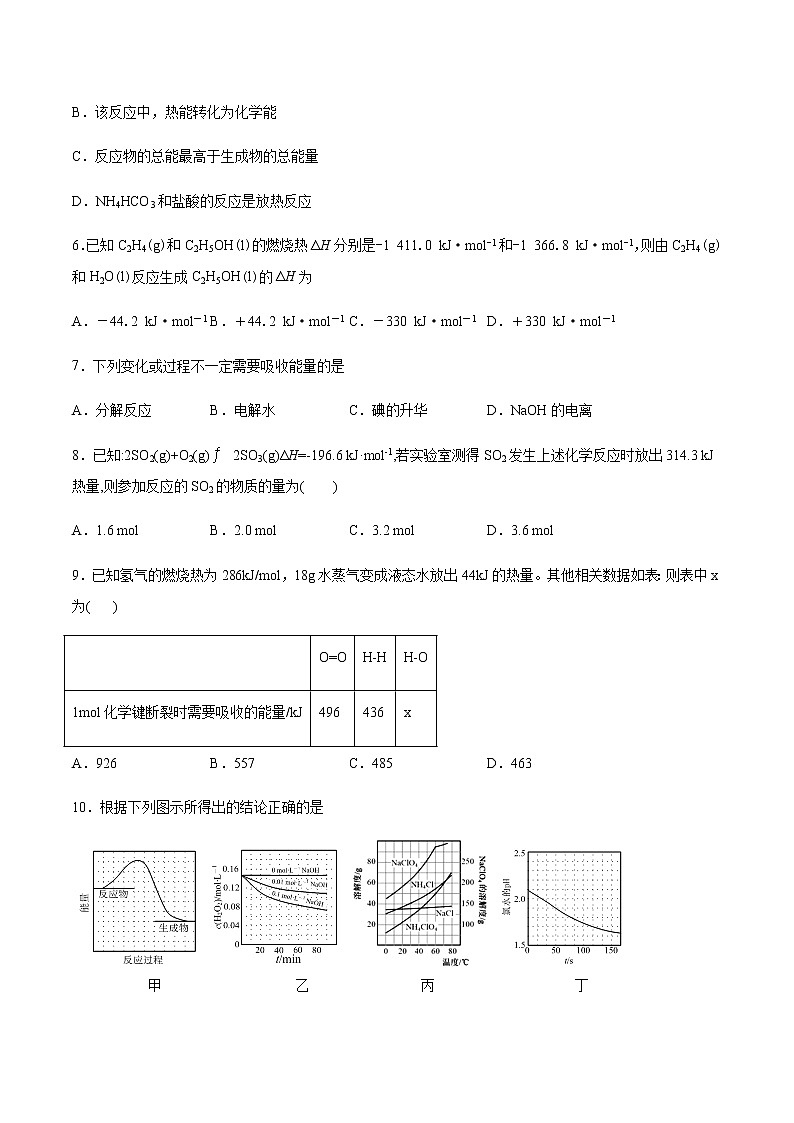 苏科版（2019）高中化学必修第二册专题六化学反应与能量变化第二单元化学反应中的热课后练习02