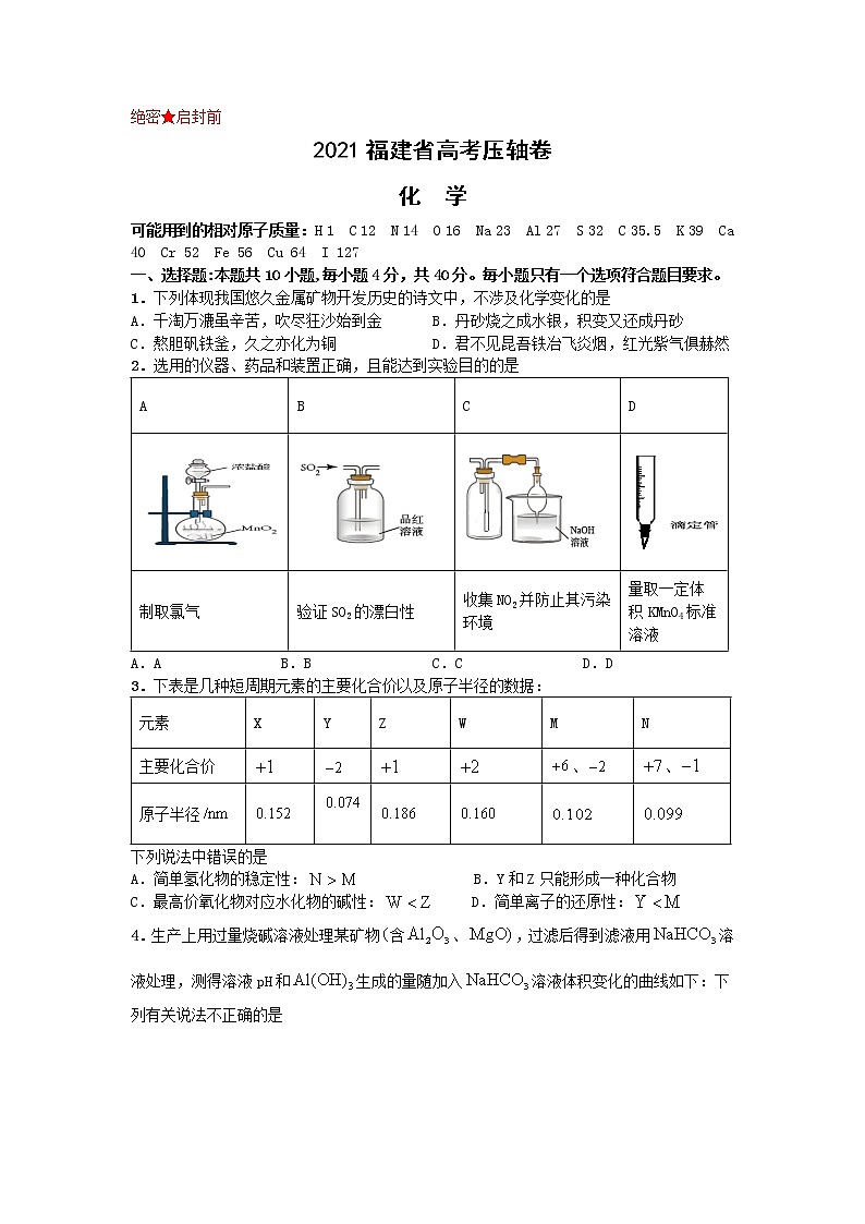 2021届福建省高考压轴卷之化学Word版含答案解析01