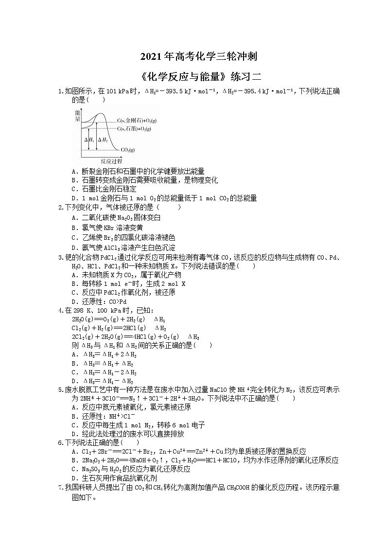 2021年高考化学三轮冲刺《化学反应与能量》练习二（含答案）01