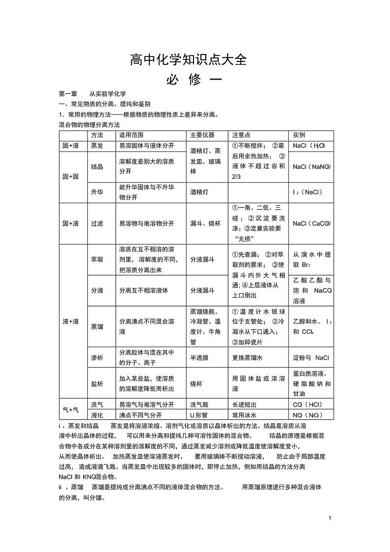 高中化学核心知识点01