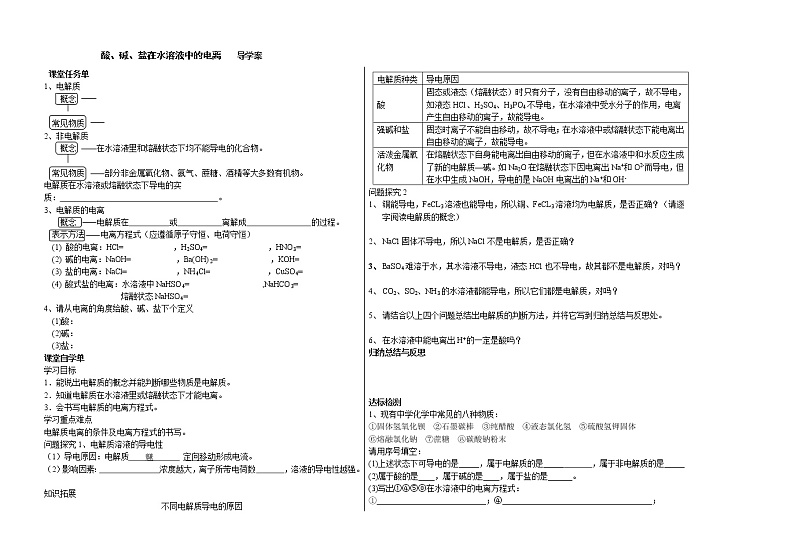 高中化学人教版 (2019) / 必修 第一册1.2酸、碱、盐在水溶液中的电离 学案01