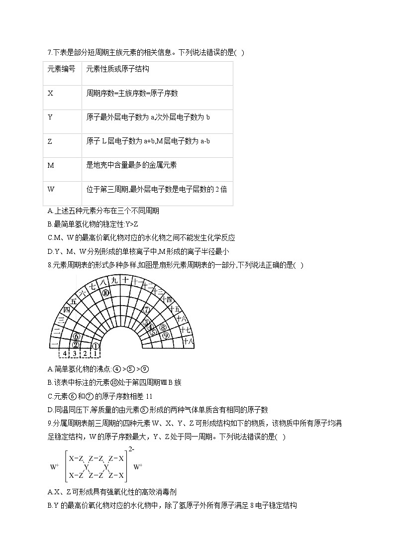 人教版高一化学必修2单元知识检测 第一章 物质结构 元素周期律 A卷 基础训练02