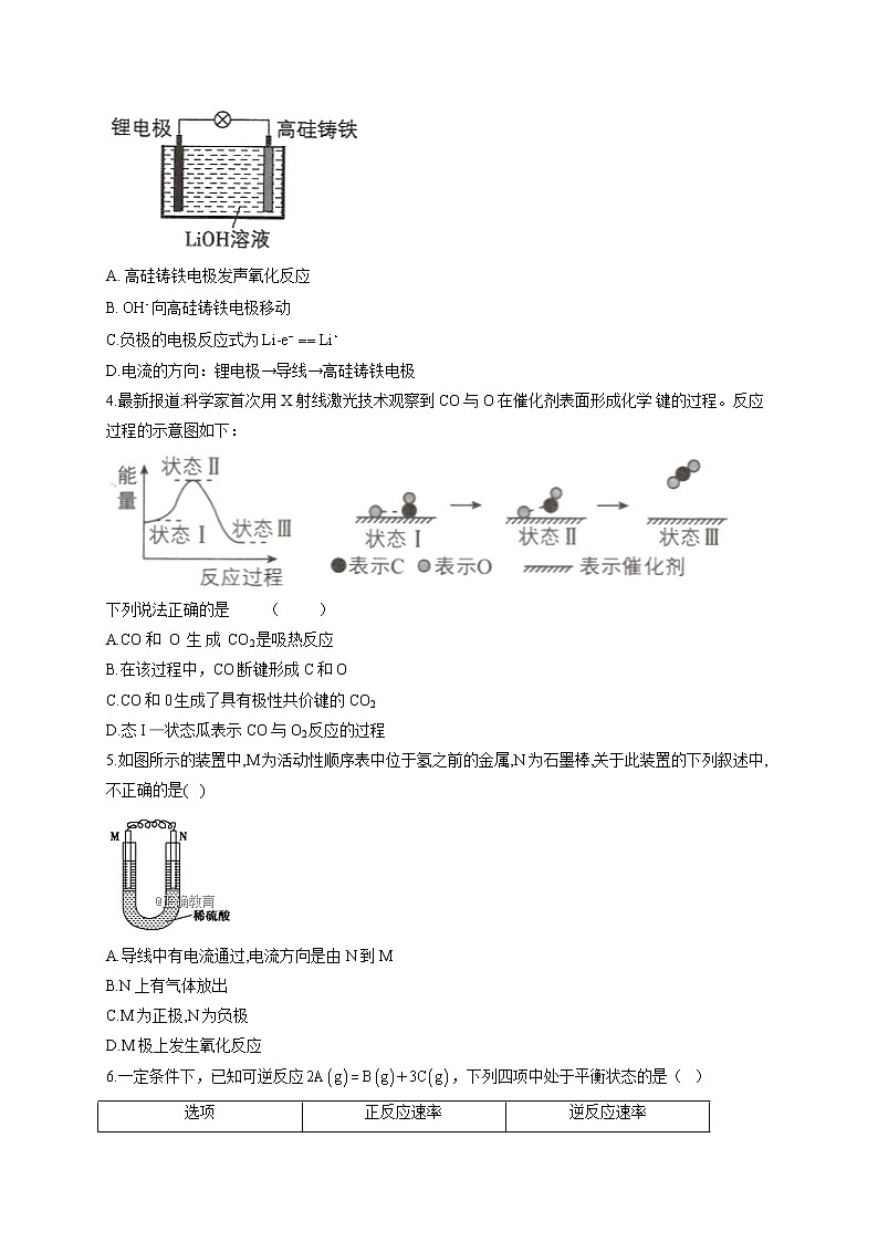 人教版高一化学必修2单元知识检测 第六章 化学反应与能量 A卷 基础训练02