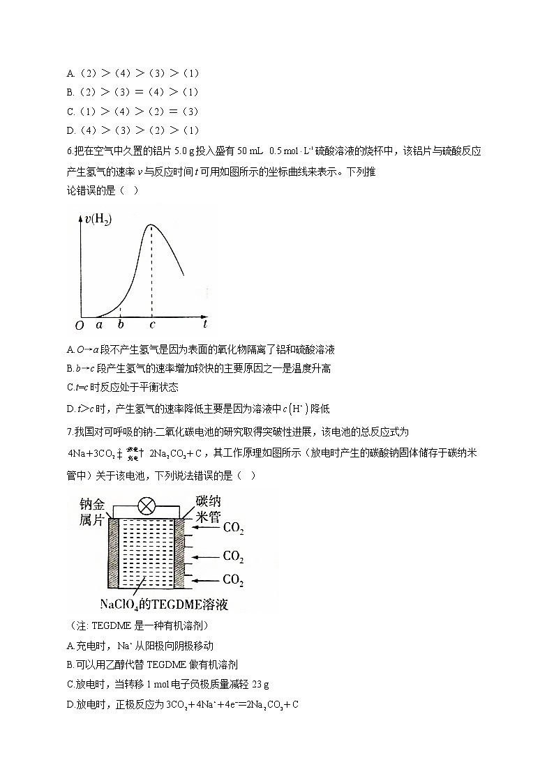 人教版高一化学必修2单元知识检测 第六章 化学反应与能量 B卷 提升训练02