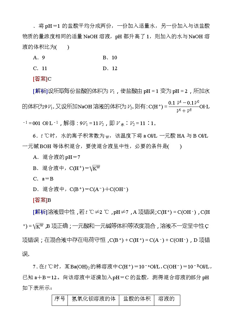 13高考化学第一轮复习备考复习配套试题-26水的电离和溶液的酸碱性-含解析1303