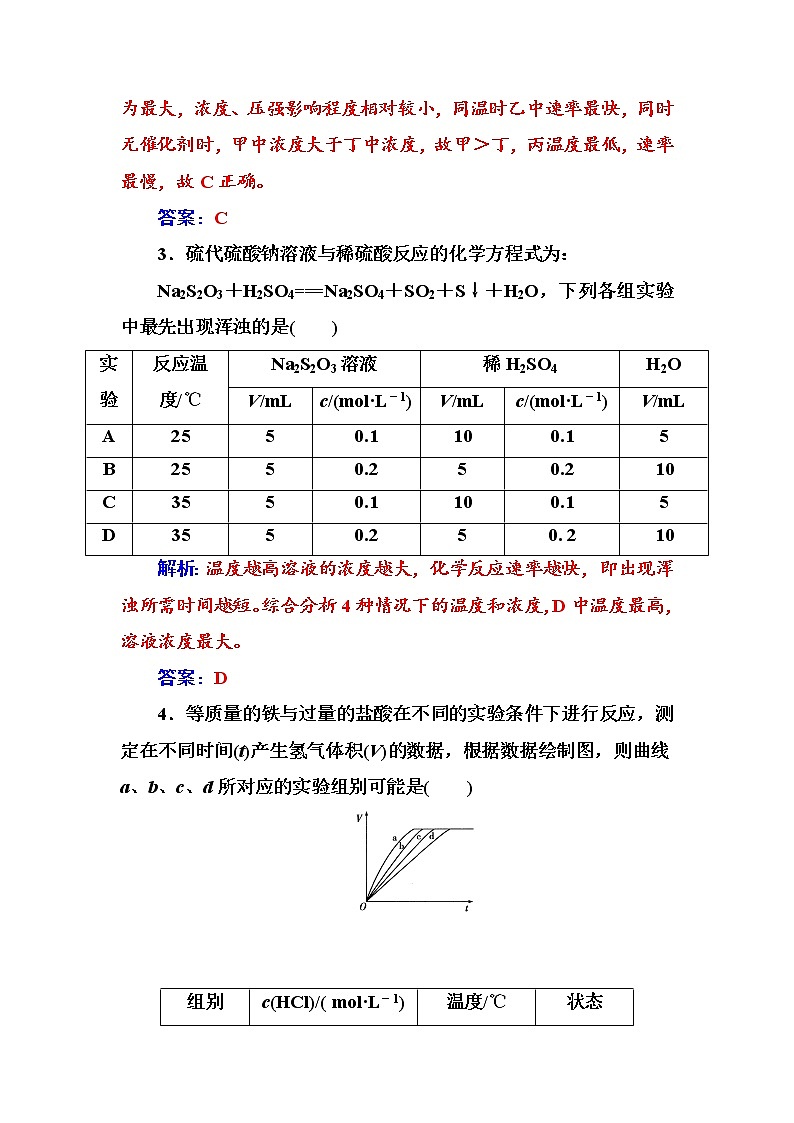 人教版高中化学选修4练习：第二章第二节影响化学反应速率的因素 word版含答案02