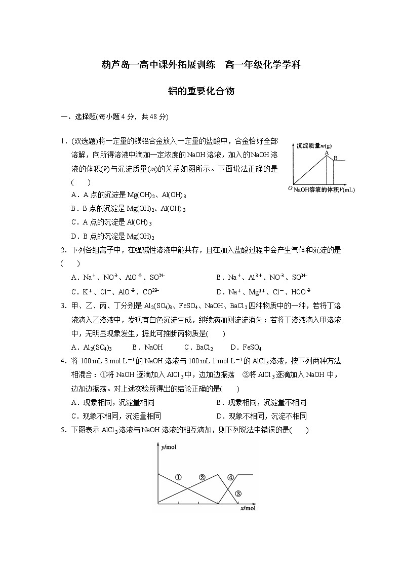 高中化学必修一：3-2-2铝的重要化合物 课外拓展训练 word版含答案01