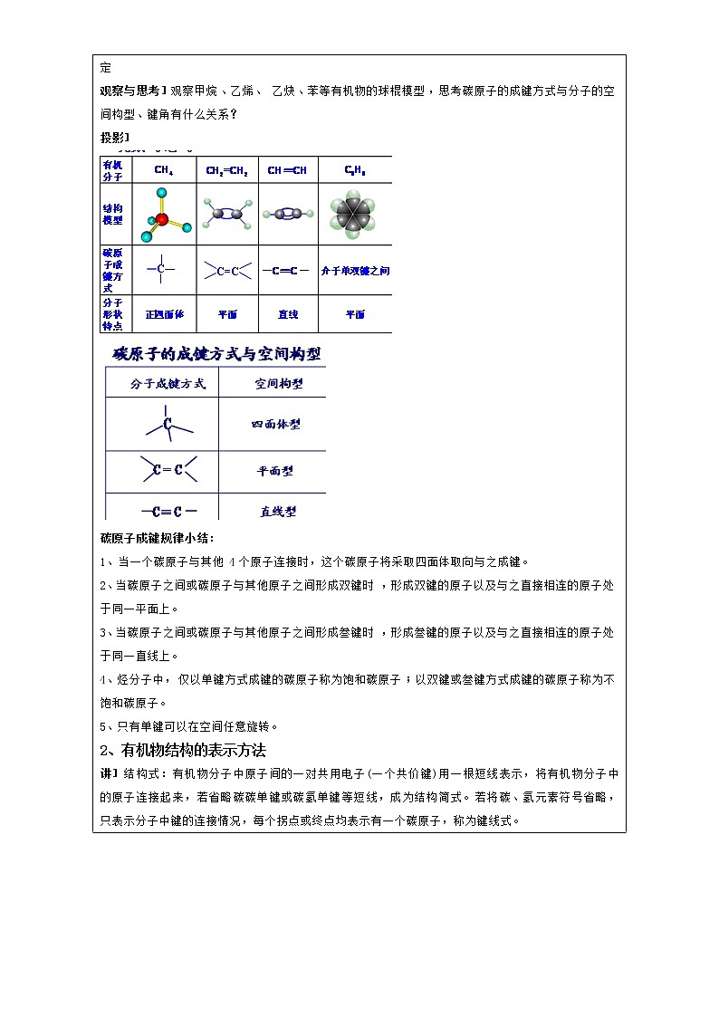 人教版高中化学选修五 1.2有机化合物的结构特点第1课时（教案1）第2页