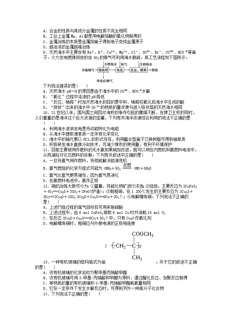 高中化学 第四章 化学与自然资源的开发利用单元检测 新人教版必修202
