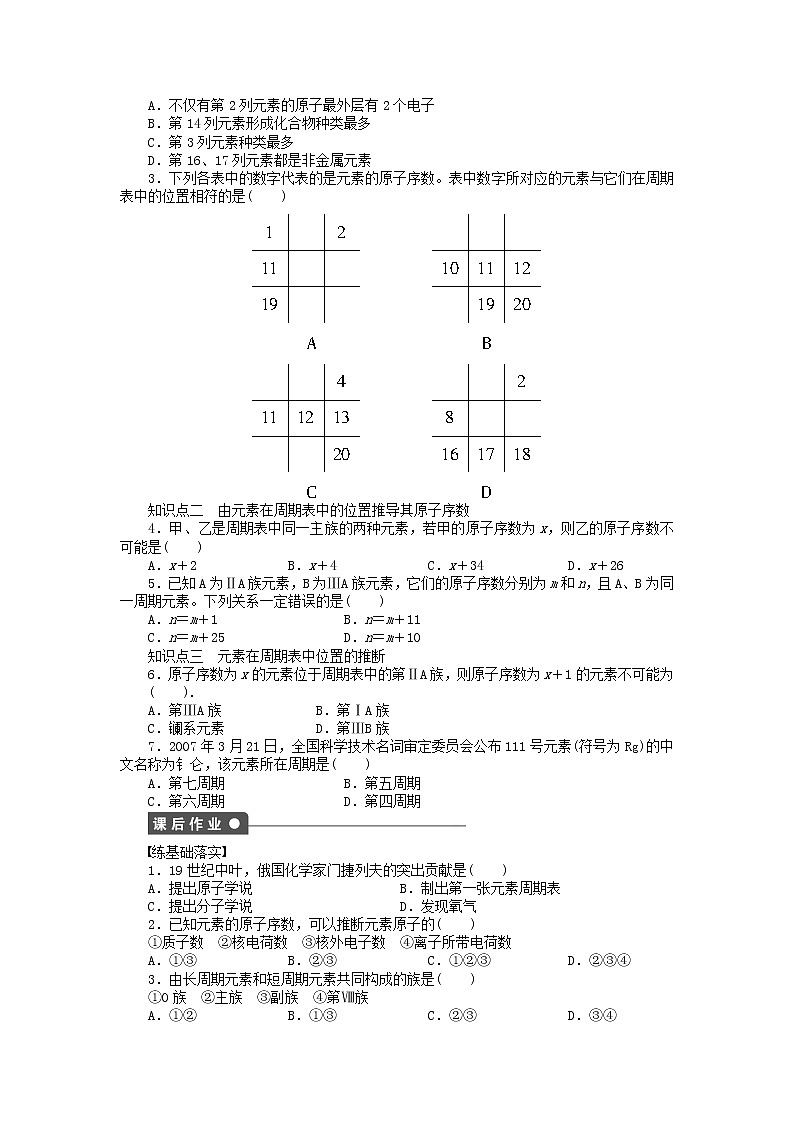 高中化学 第一章 第一节 第1课时 元素周期表课后作业 新人教版必修202