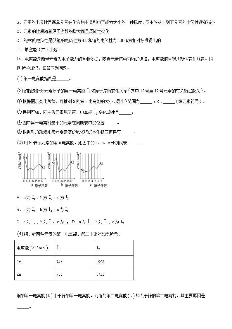 1.2.2 元素周期律（备作业）-【上好化学课】2020-2021学年高二选择性必修2同步备课系列（人教版2019） 试卷练习03