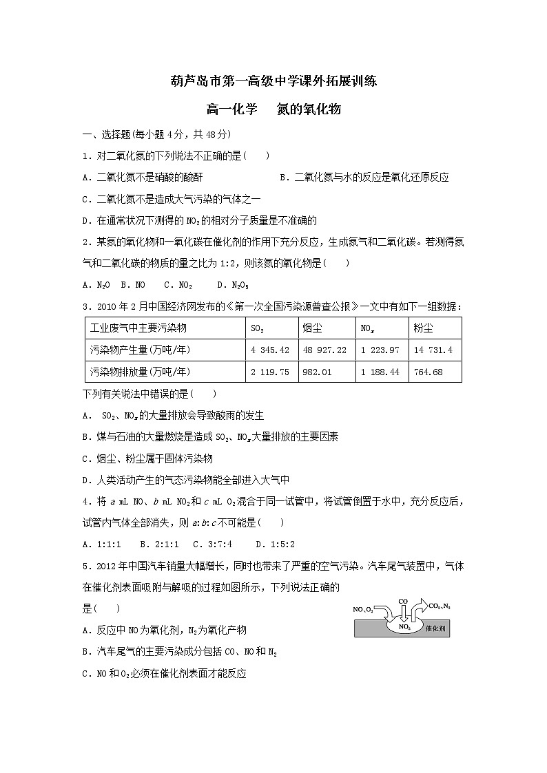 高中化学必修一：4氮的氧化物 word版含答案 试卷01