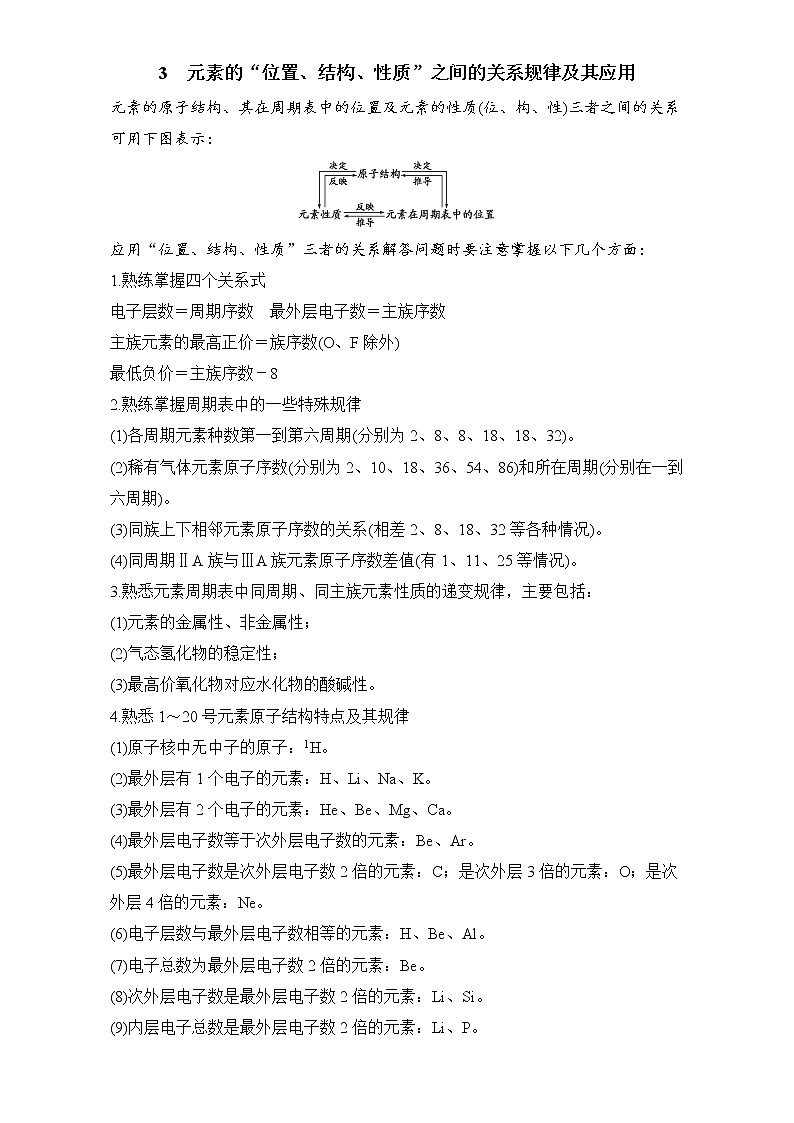 高中化学人教版必修2（练习）第1章重难点专题突破：3元素的“位置、结构、性质”之间的关系规律及其应用 word版含解析第1页