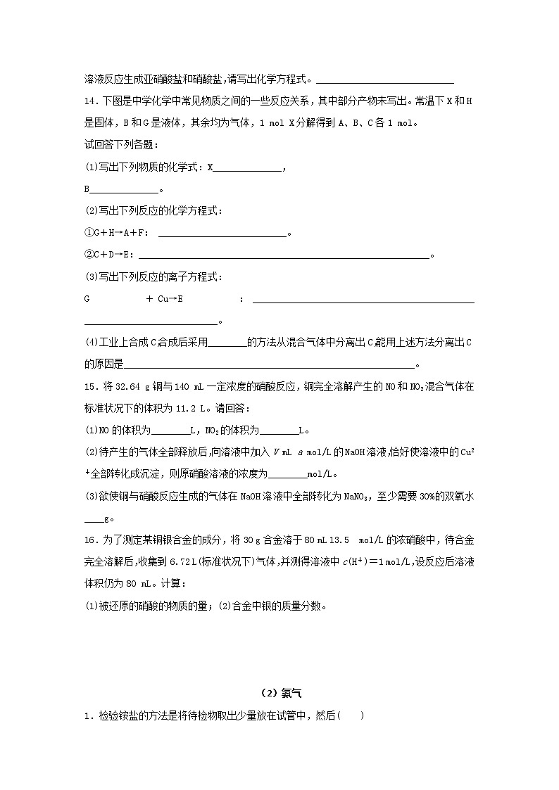 高中化学必修一：4.4硝酸 硫酸 氨气 课外拓展训练 word版含答案03