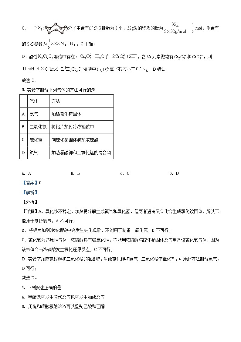2021年高考全国甲卷化学高考真题及答案解析 (原卷+解析卷)02