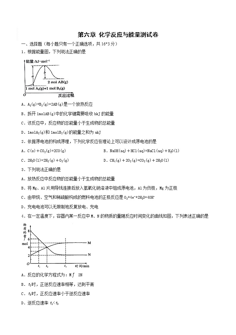 2020-2021学年高一化学下学期期末复习测试卷  第六章检测试题（人教版必修第二册）学案01